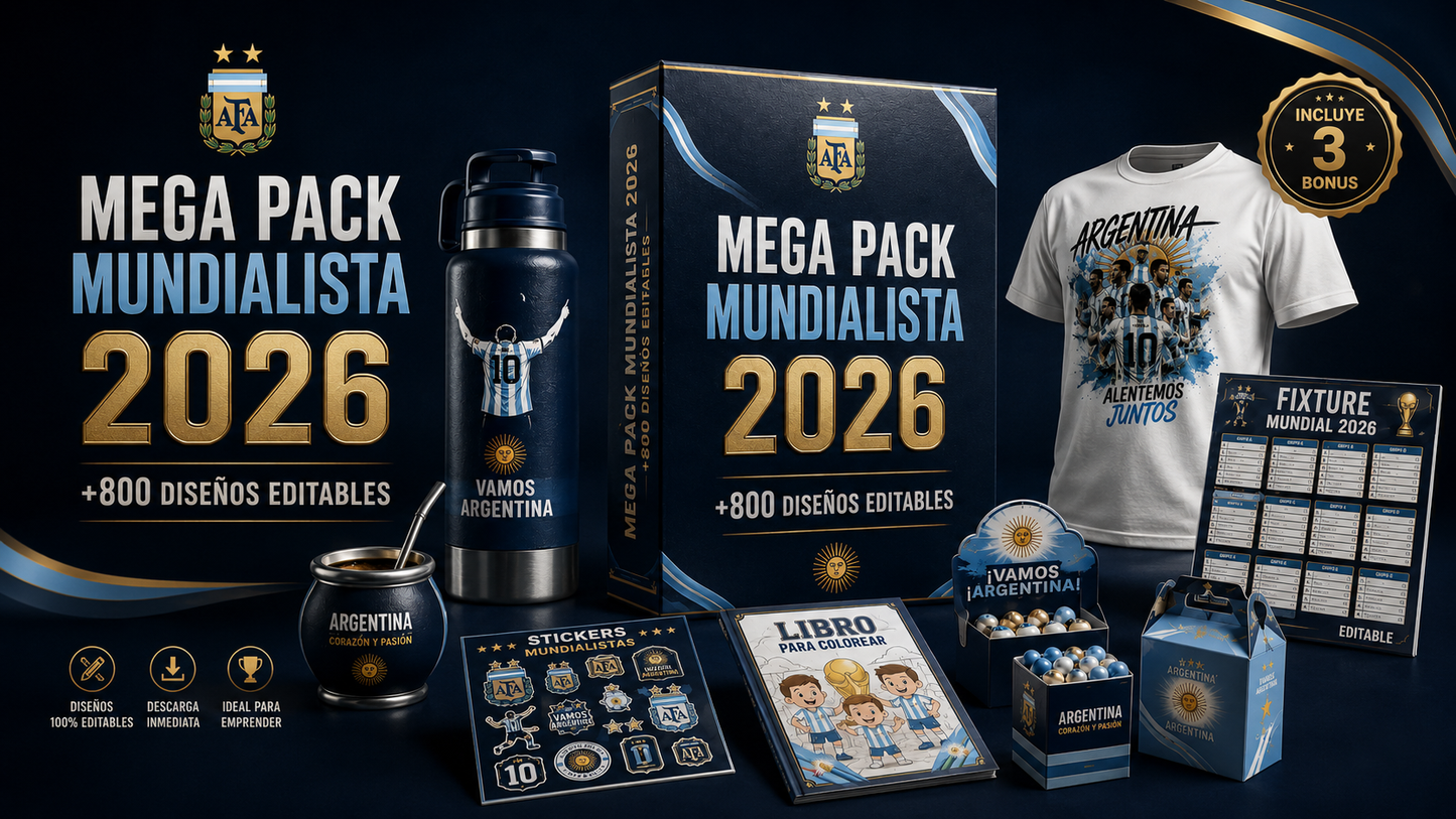 Accedé al Mega Pack Mundialista 2026: +800 Diseños Editables para Imprimir, Personalizar y Vender + 4 BONUS GRATIS